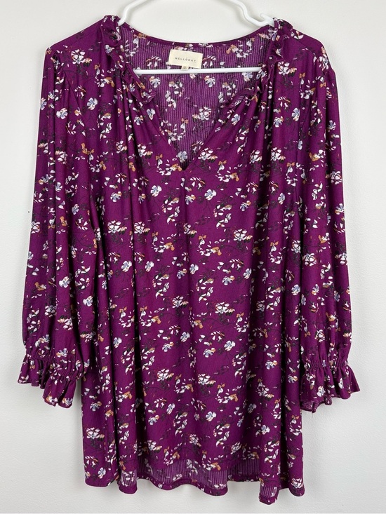 MELLODAY Tops - MELLODAY Anthropologie Plum Floral V-Neck Tunic 2X EUC Boho Romantic Feminine